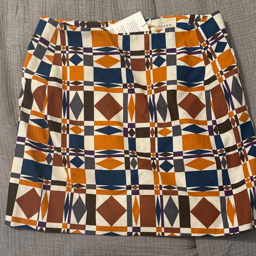 Sezane Orange and Brown Geometric Mini Skirt
